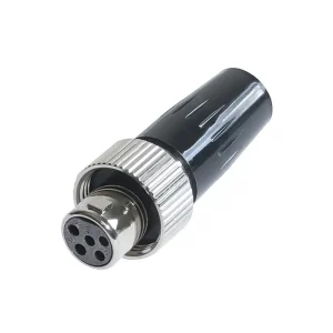 Newtide MXR5221-5P 5-pole MINI XLR female cable connector with plastic cap, sealing gasket for IP67 waterproof connection, metal shell.