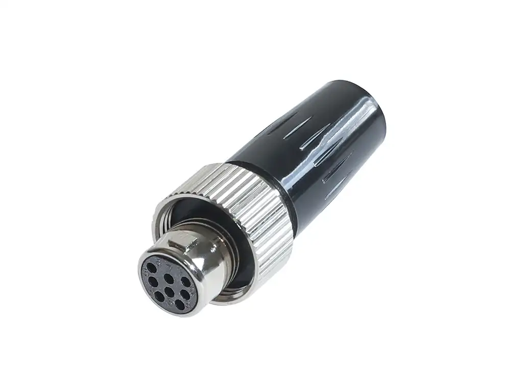 Newtide MXR5221-8P 8-pole MINI XLR female cable connector with plastic cap, sealing gasket for IP67 waterproof connection, metal shell.