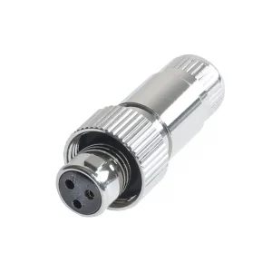 Newtide MXR5222-3P 3-pole MINI XLR female cable connector with nickel metal cap, sealing gasket for IP67 waterproof connection, metal shell.