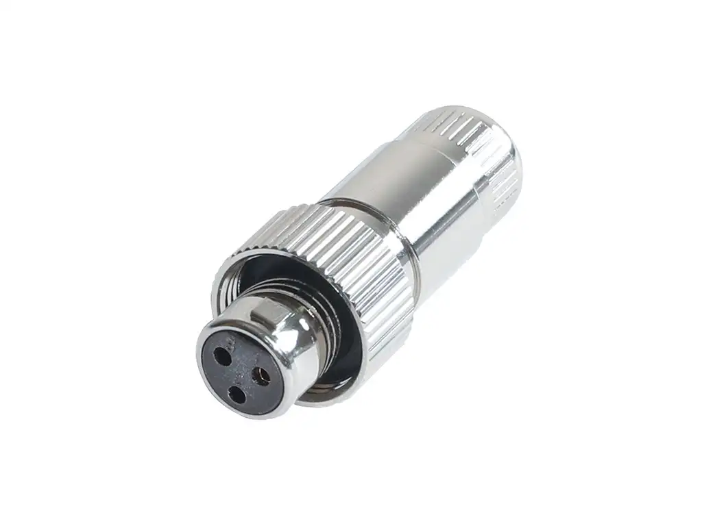 Newtide MXR5222-3P 3-pole MINI XLR female cable connector with nickel metal cap, sealing gasket for IP67 waterproof connection, metal shell.