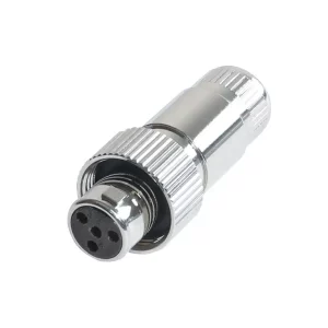 Newtide MXR5222-4P 4-pole MINI XLR female cable connector with nickel metal cap, sealing gasket for IP67 waterproof connection, metal shell.