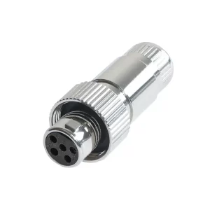 Newtide MXR5222-5P 5-pole MINI XLR female cable connector with nickel metal cap, sealing gasket for IP67 waterproof connection, metal shell.