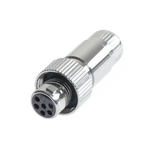 Newtide MXR5222-6P 6-pole MINI XLR female cable connector with nickel metal cap, sealing gasket for IP67 waterproof connection, metal shell.