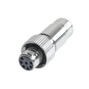 Newtide MXR5222-7P 7-pole MINI XLR female cable connector with nickel metal cap, sealing gasket for IP67 waterproof connection, metal shell.
