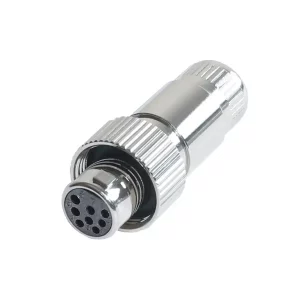 Newtide MXR5222-8P 8-pole MINI XLR female cable connector with nickel metal cap, sealing gasket for IP67 waterproof connection, metal shell.