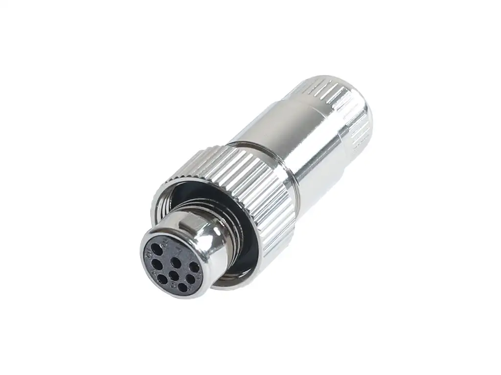 Newtide MXR5222-8P 8-pole MINI XLR female cable connector with nickel metal cap, sealing gasket for IP67 waterproof connection, metal shell.