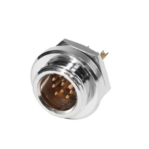 Newtide MXR5230-8P 8-pole MINI XLR male chassis connector (panel mount) with gold contacts, sealing gasket for IP67 waterproof connection, metal shell.