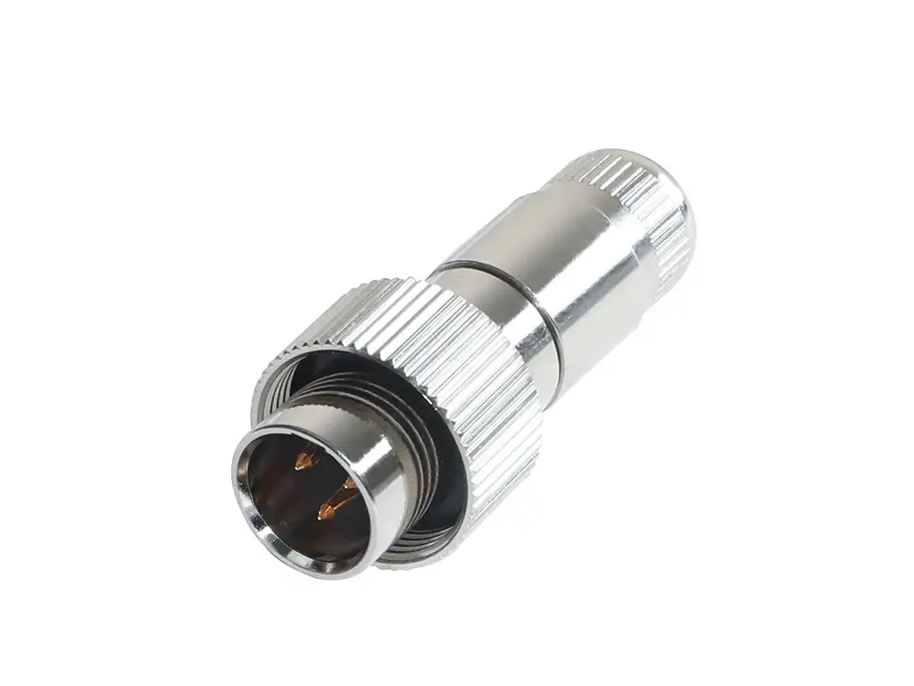 Newtide MXR5272-3P 3-pole MINI XLR male cable connector with nickel metal cap, sealing gasket for IP67 waterproof connection, metal shell.