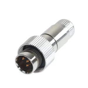 Newtide MXR5272-4P 4-pole MINI XLR male cable connector with nickel metal cap, sealing gasket for IP67 waterproof connection, metal shell.