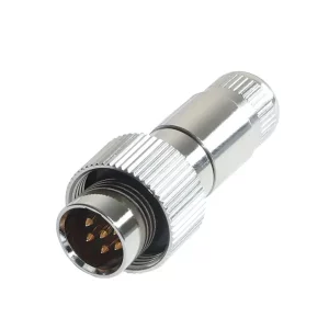 Newtide MXR5272-6P 6-pole MINI XLR male cable connector with nickel metal cap, sealing gasket for IP67 waterproof connection, metal shell.