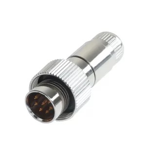 Newtide MXR5272-7P 7-pole MINI XLR male cable connector with nickel metal cap, sealing gasket for IP67 waterproof connection, metal shell.
