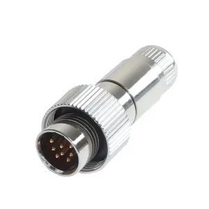 Newtide MXR5272-8P 8-pole MINI XLR male cable connector with nickel metal cap, sealing gasket for IP67 waterproof connection, metal shell.