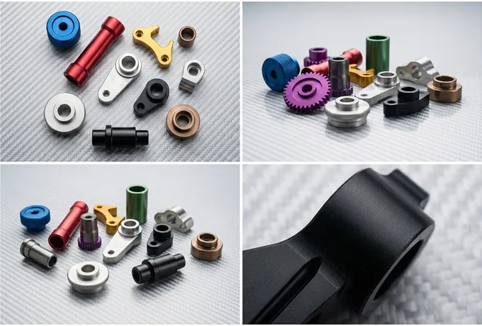 Colorful anodized aluminum connector shells and components, offering color-coding options for audio channels.