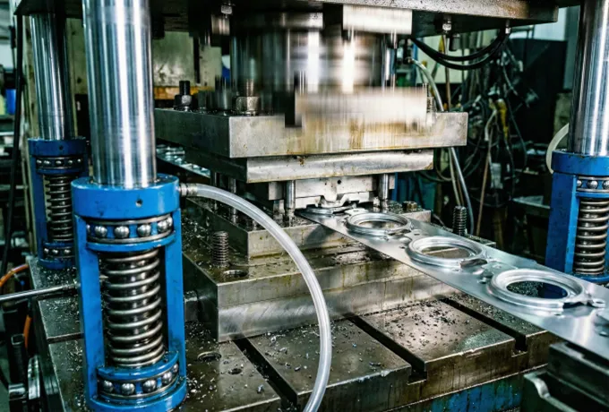 Metal stamping press producing high-conductivity contacts and terminals for audio and video connectors.