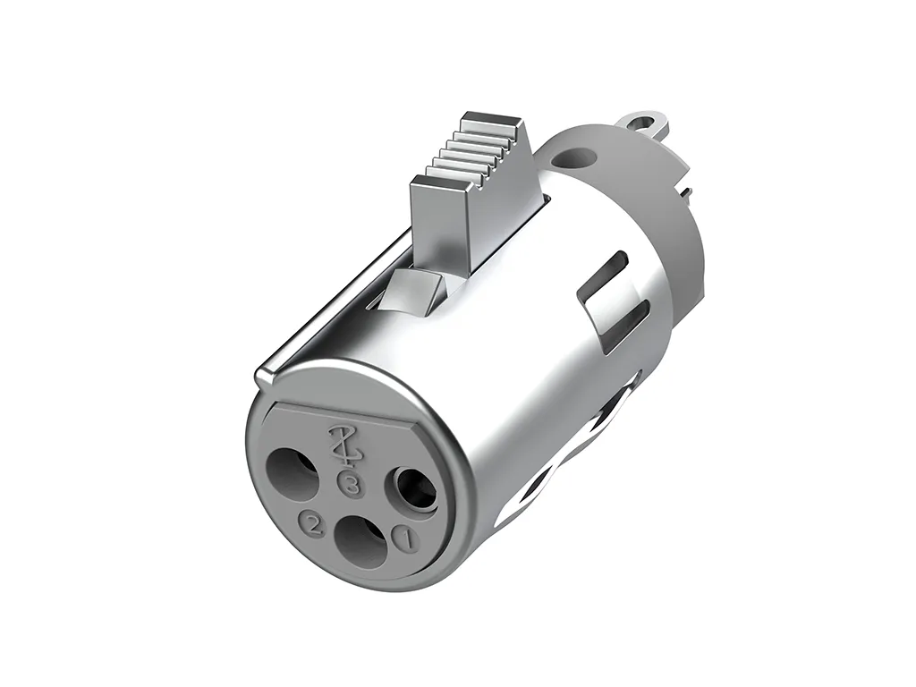Newtide XR1052-N-3P 3-pole XLR female insert module with nickel contacts and locking latch.