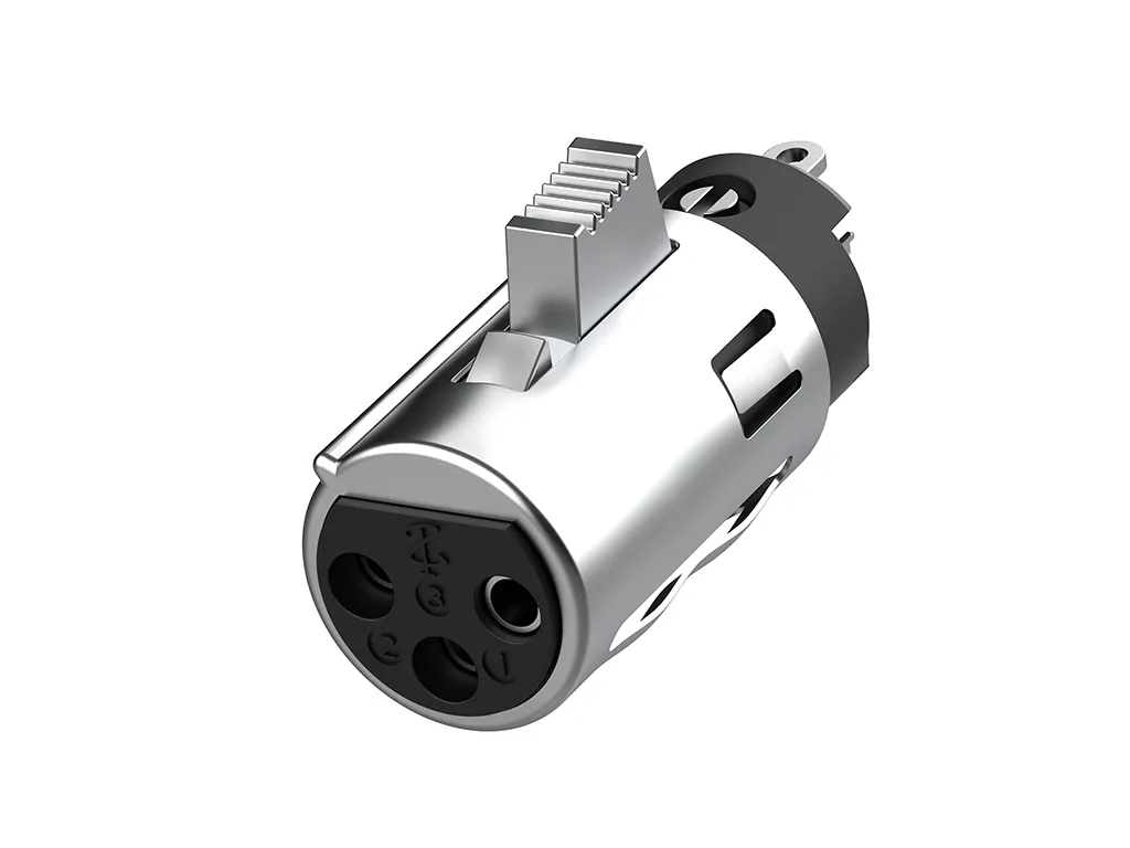 Newtide XR1053-N-3P 3-pole XLR female insert module with standard latchlock and nickel contacts.