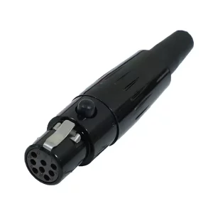 Newtide MXR5020B-8P 8-pole MINI XLR female cable connector with push locking latch, black-plated metal shell and black strain relief boot.