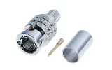 Newtide BNC2302 75 ohm 12G-SDI BNC male crimp connector for Canare L-3.3CUHD, supporting 4K/8K UHD video signals.