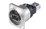 Newtide IE2210 IEEE 1394 adaptor, mounted in standardized nickel D-shape metal chassis housing.