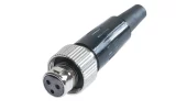 Newtide MXR5220-3P 3-pole MINI XLR female cable connector with plastic cap, sealing gasket for IP67 waterproof connection, metal shell.