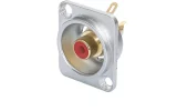 Newtide RCA2250-R RCA female chassis connector (phono jack) with nickel-plated D-shape metal housing and red color coding.
