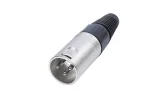 Newtide XR0020-3P 3-pole XLR male cable connector with nickel-plated housing and black strain relief boot.